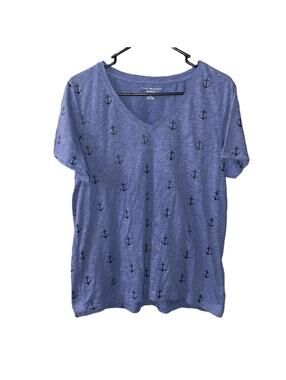 Tommy Hilfiger Blue Anchor Tee Coastal Nautical Y2K Relaxed Fit Large Beachy Top